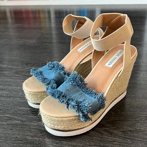 Steve Madden Venus denim fringe platform espadrilles